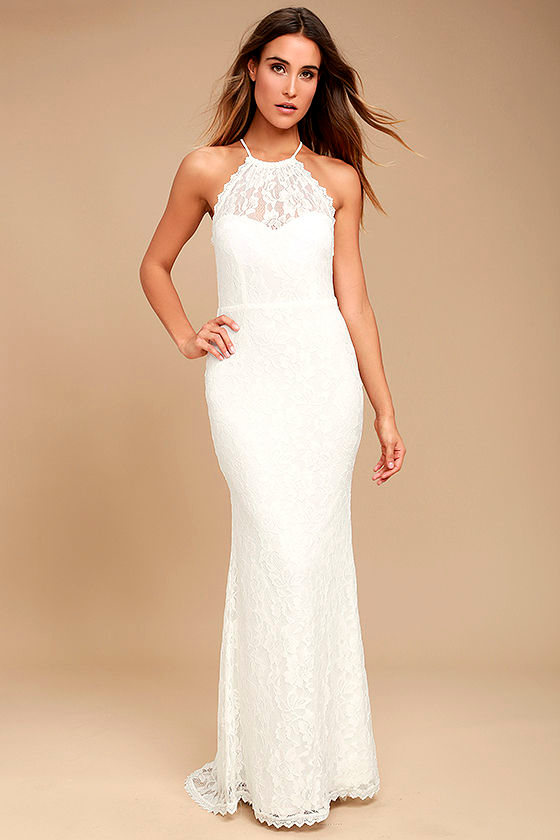 Evening Moon White Lace Maxi Dress 1