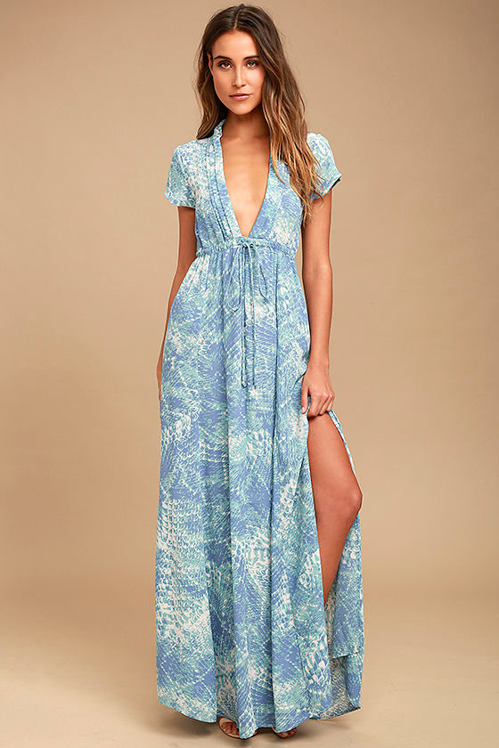 blue print maxi dress