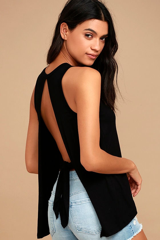 Cute Black Top Tank Top Open Back Top Sleeveless Top Lulus