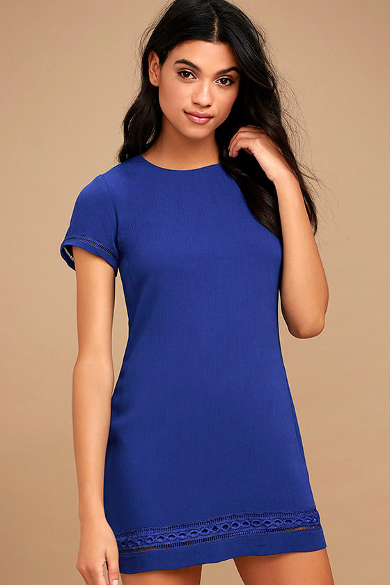 Lovely Royal Blue Dress - Shift Dress - Embroidered Dress - Lulus