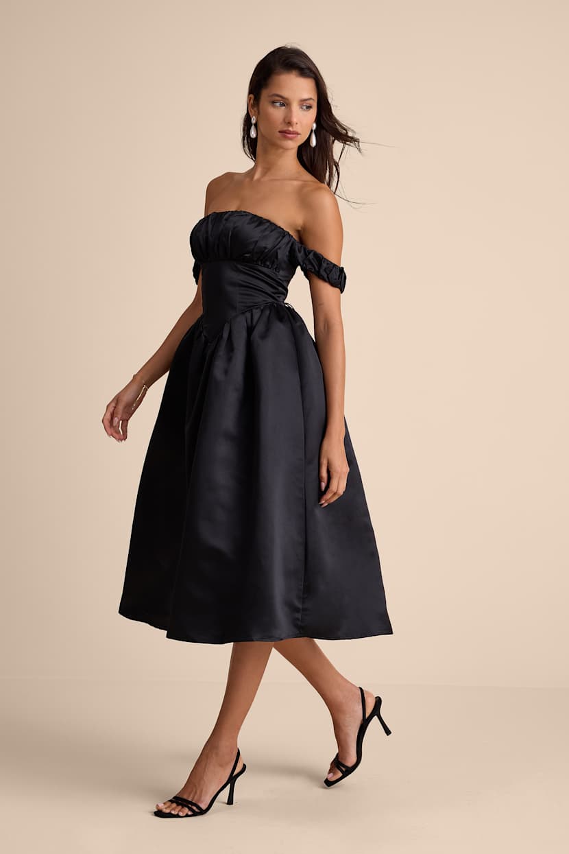 satin off the shoulder midi dress Satin Off-Shoulder Corset Midi Dress shopaleena