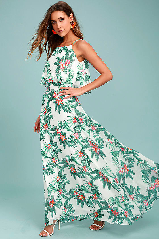 white tropical maxi dress