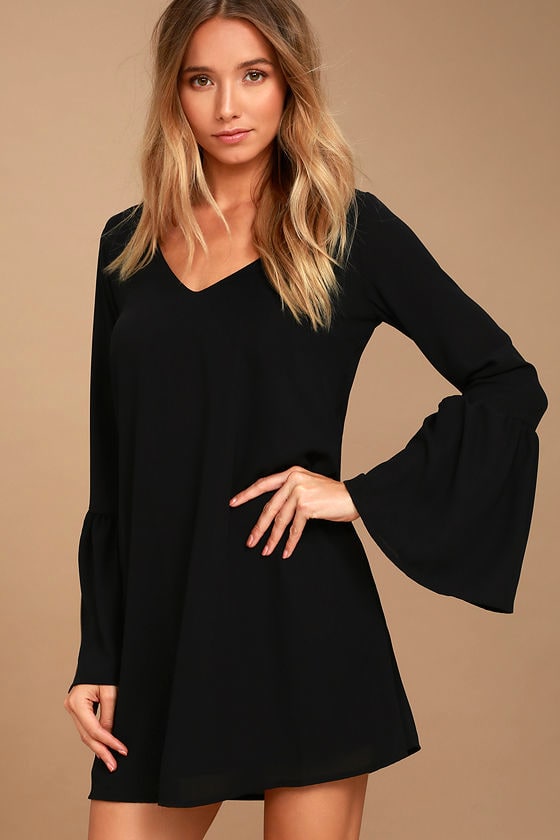Bell Sleeve Dress Shift Dress Black Dress Lulus