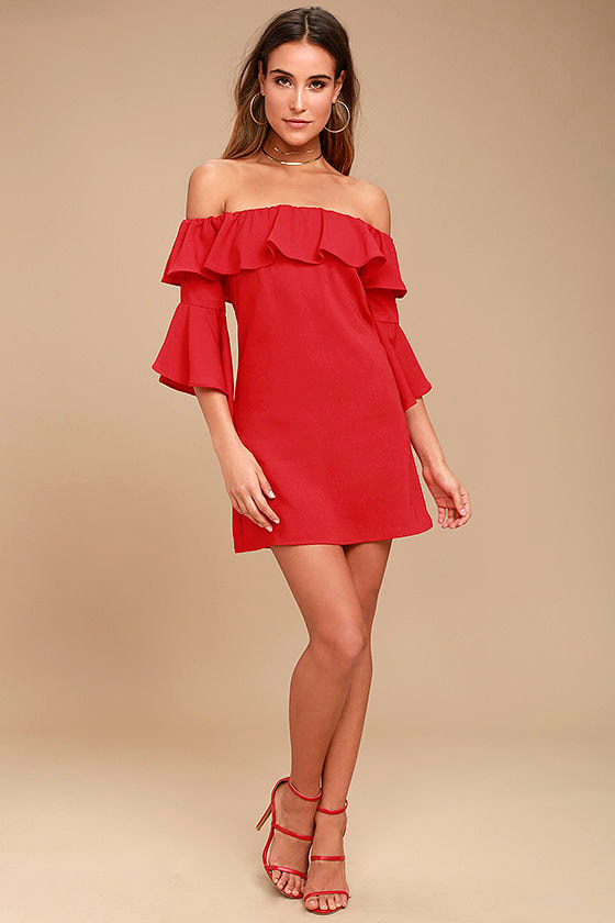 lulus red off the shoulder dress