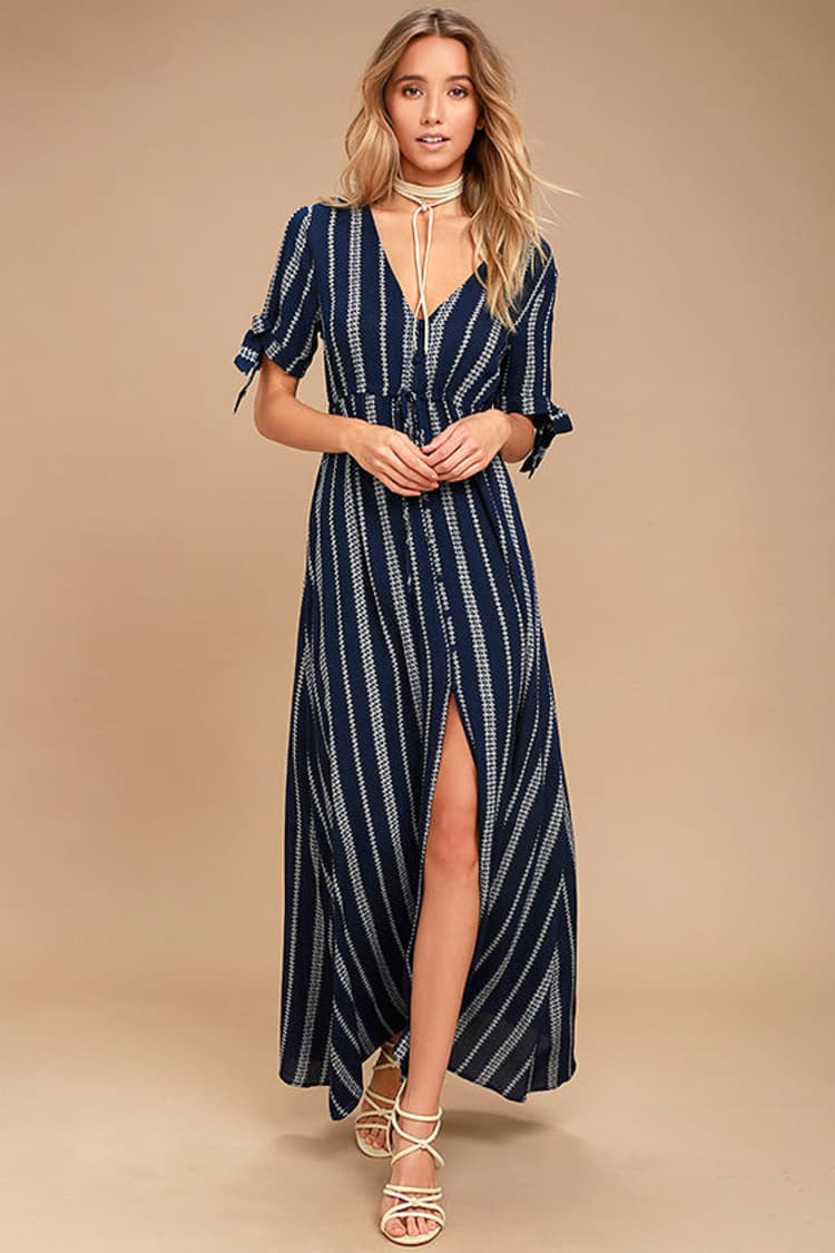 fitted lace wedding dress Lilah Striped Dress-Navy Xs main image 1
