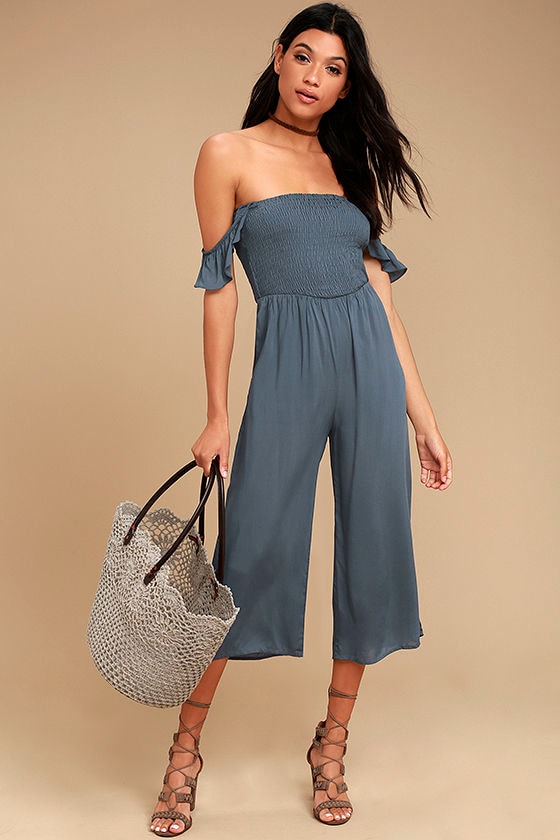 off the shoulder capri jumpsuit