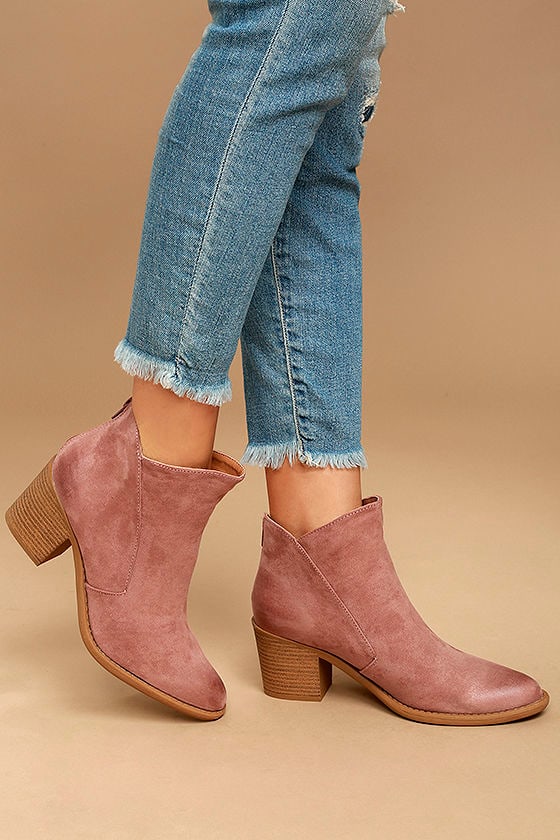 mauve booties outfit