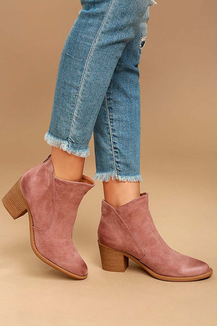 Stylish Mauve Suede Ankle Boots Cute Mauve Booties - Vegan Suede Ankle Booties - Oil Rubbed  main image 3