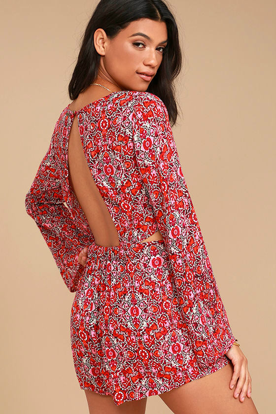 Billabong Worlds Collide Red Print Romper 1