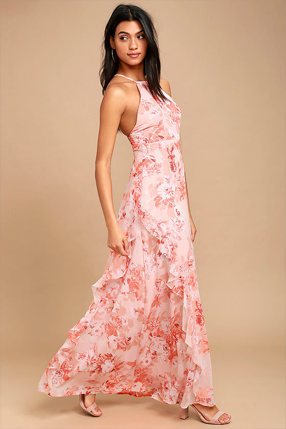 Lovely Pink Dress Floral Print Dress Maxi Dress 84.00