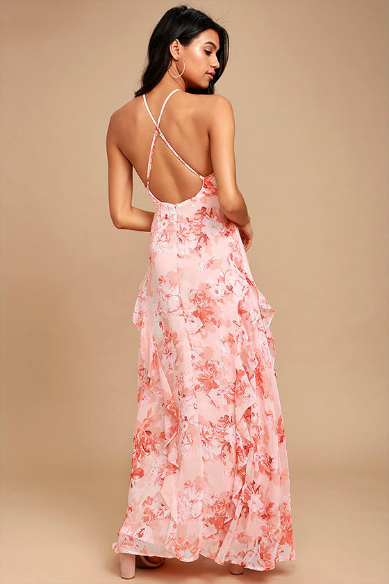 Lovely Pink Dress Floral Print Dress Maxi Dress 84.00