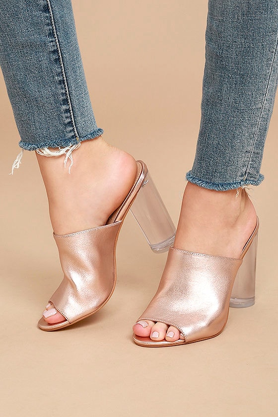 lucite heel mules