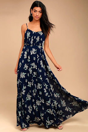 Yellow Outfit Yellow And Navy Blue Dress Capriccio Satin Floral Ruffle Maxi  Dress  VICI