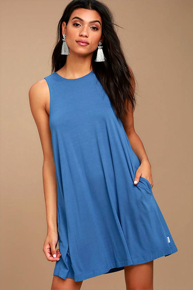 rvca denim dress RVCA Women Bolt Out Denim Dress Blue S/8 at Amazon Women's Clothing store