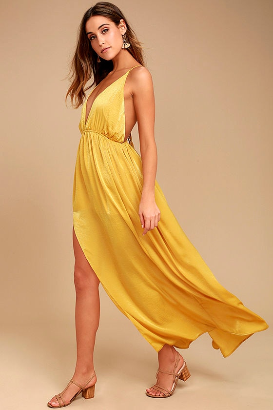 mustard yellow satin dress