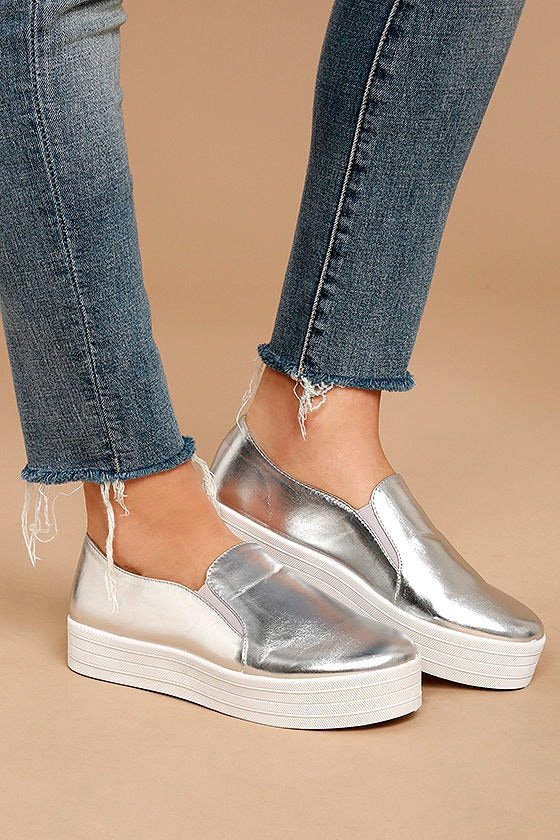 silver flatform trainers