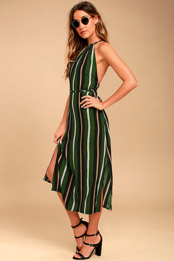 Faithfull the Brand Tuscany Green Striped Midi Dress