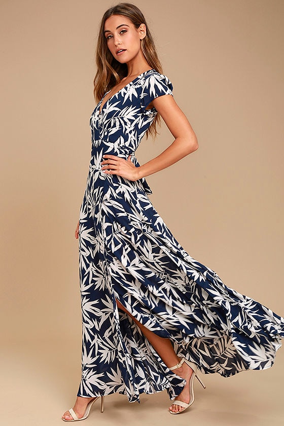 Amuse Society Provence Navy Blue Print Wrap Maxi Dress 2