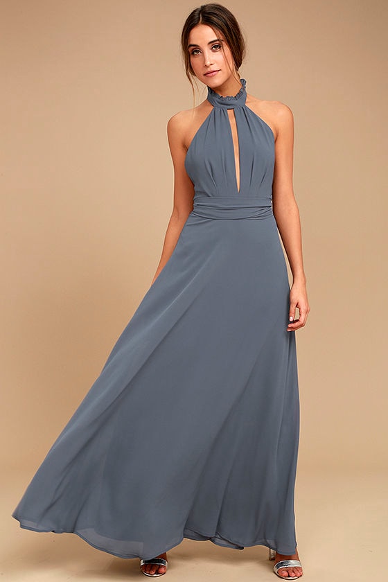 Stunning Denim Blue Maxi Dress - Halter Maxi - Backless Maxi - $89.00 ...