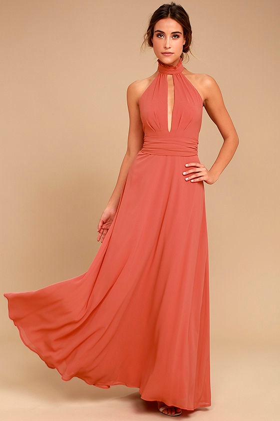 Stunning Rusty Rose Maxi Dress - Halter Maxi - Backless Maxi - $89.00 ...