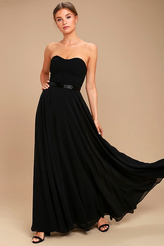 Lovely Black Maxi Dress - Strapless Black Maxi - Beaded Black Maxi ...