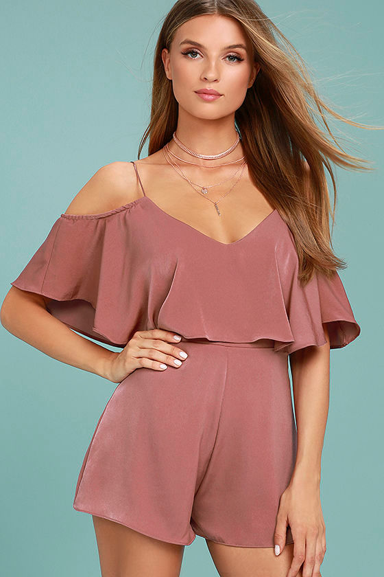 Daily Soiree Rusty Rose Off-the-Shoulder Romper