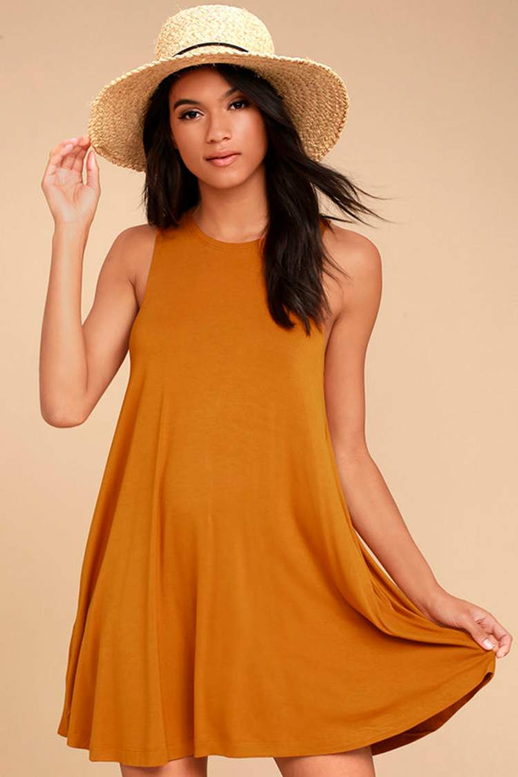 open lace back dress Orange Midi Swing Dress – PricedJustRightFashion main image 0