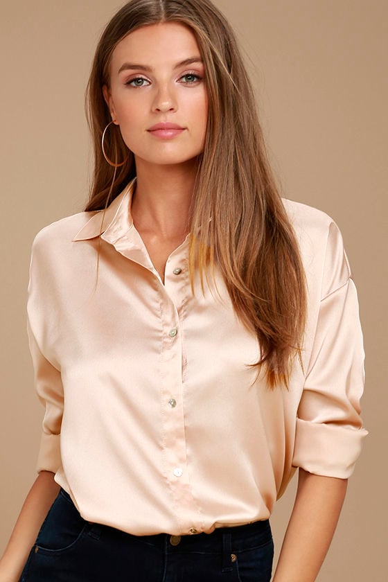 Sheen on Me Blush Satin Button-Up Top