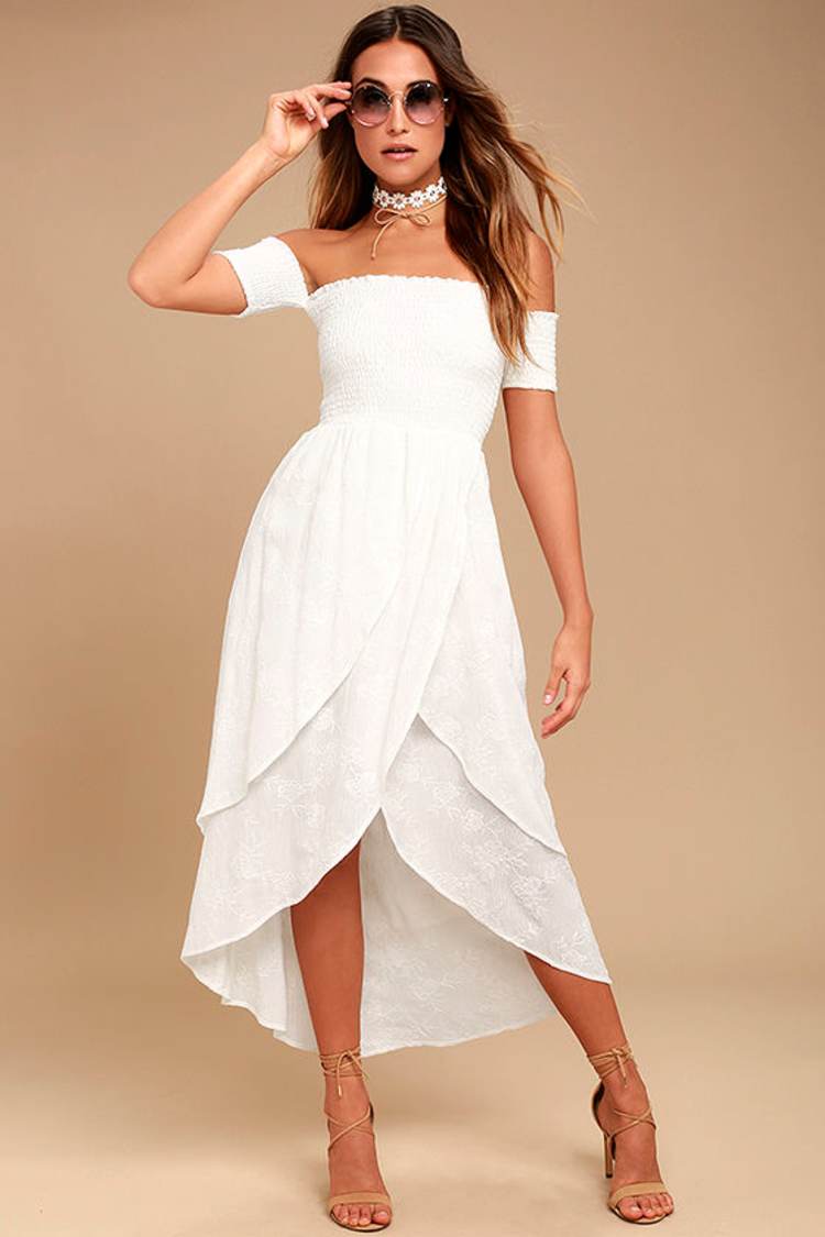 Lucy Love Barefoot Bride - White Dress - Off-the-Shoulder Dress - Midi Dress  - Lulus