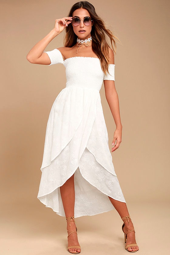 Lucy Love Barefoot Bride White Embroidered Midi Dress