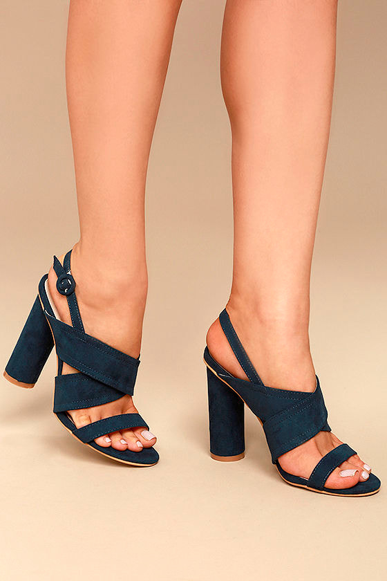 navy closed toe block heels