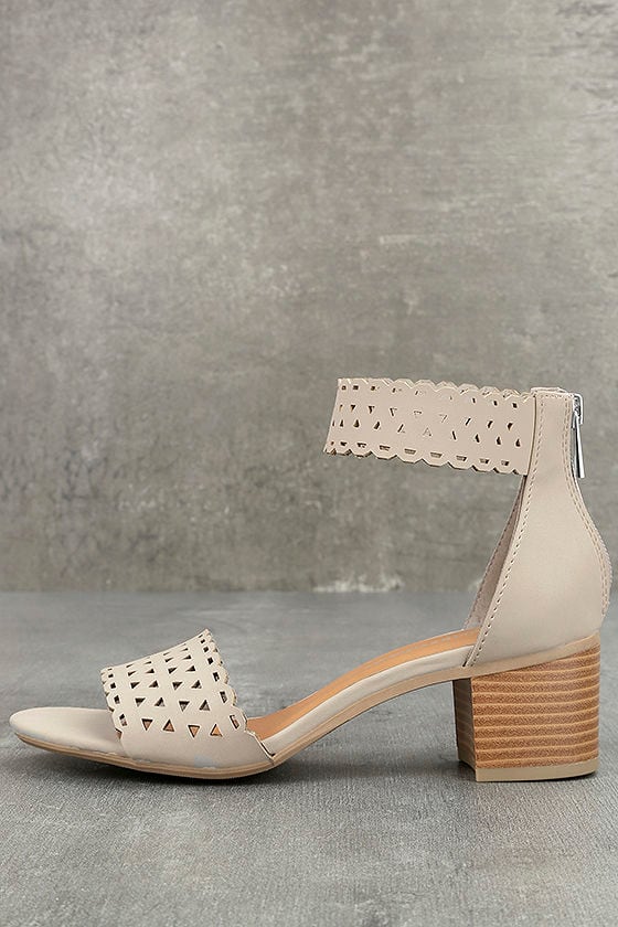 Airlea Bone Nubuck Cutout Ankle Strap Heels