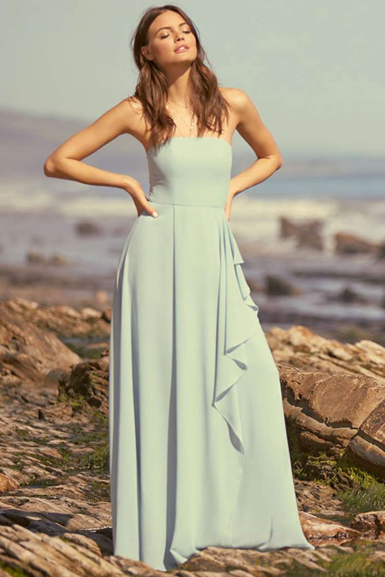 turquoise strapless bridesmaid dresses Turquoise Chiffon Sleeveless A-line Long Bridesmaid Dresses,CB0138 – clover  sew main image 0