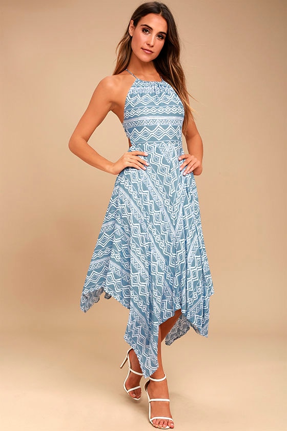 Moon River Dress - Slate Blue Print Dress - Midi Dress - $93.00 - Lulus