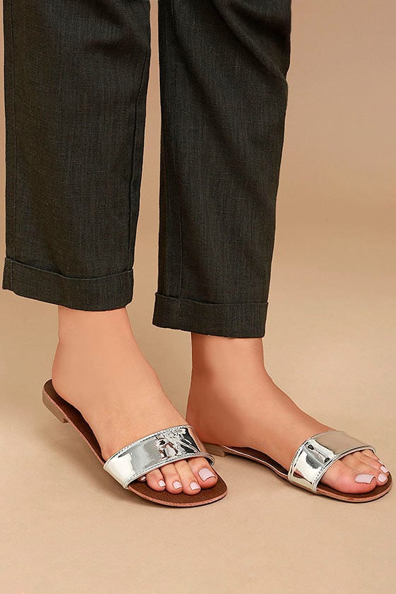 Cute Silver Sandals - Metallic Slide 