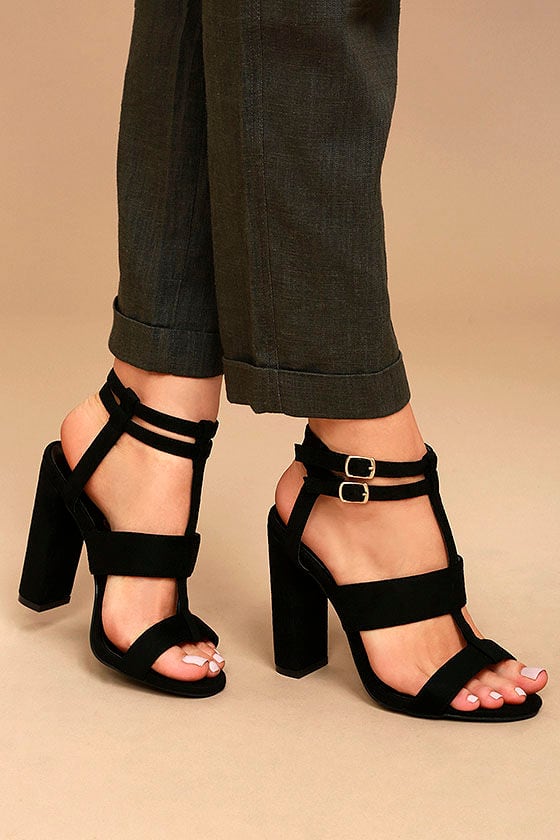 black suede strap heels