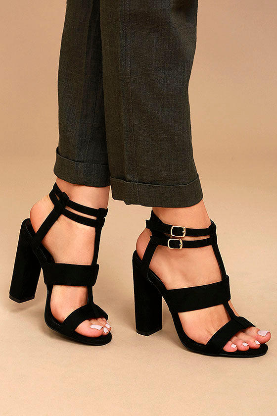 Sexy Black Heels Vegan Suede Heels Strappy Heels Peep Toe Heels