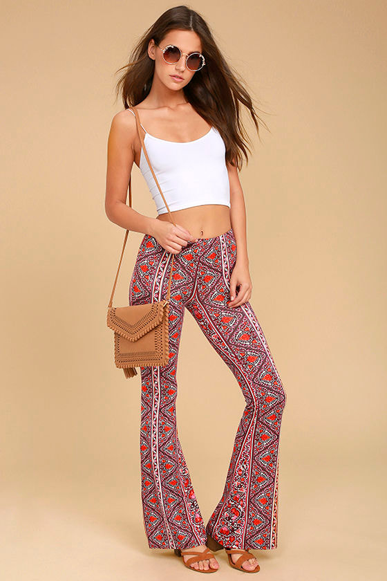 Billabong For Now - Burgundy Print Pants - Flare Pants - Casual Pants ...