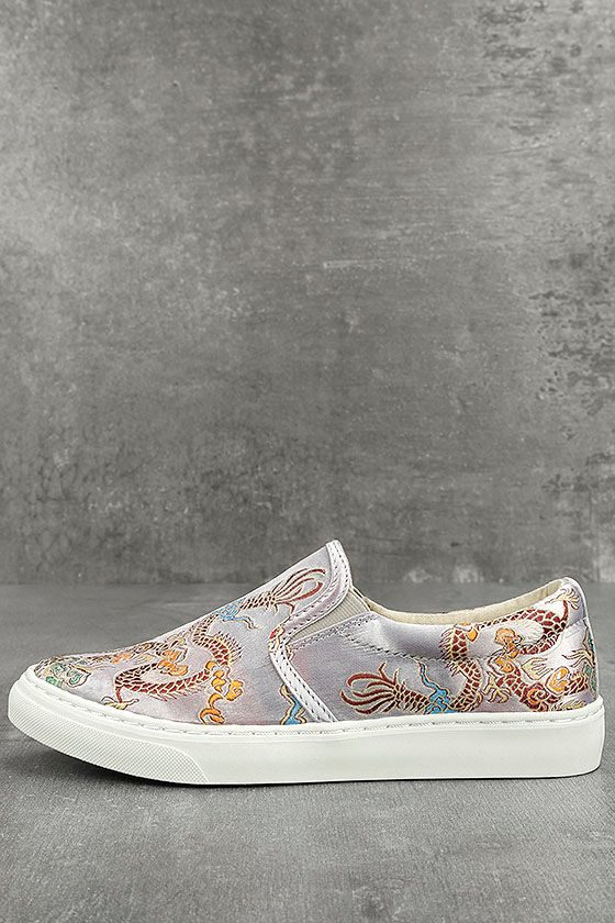 Trendy Silver Embroidered Sneakers 