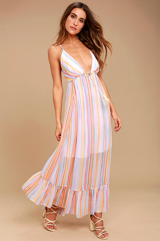 Free People These Days Lavender Striped Maxi Dress