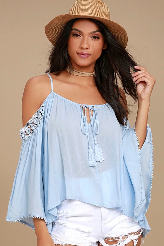 Lovely Light Blue Top - Off-the-Shoulder Top - Lace Top - $39.00 - Lulus