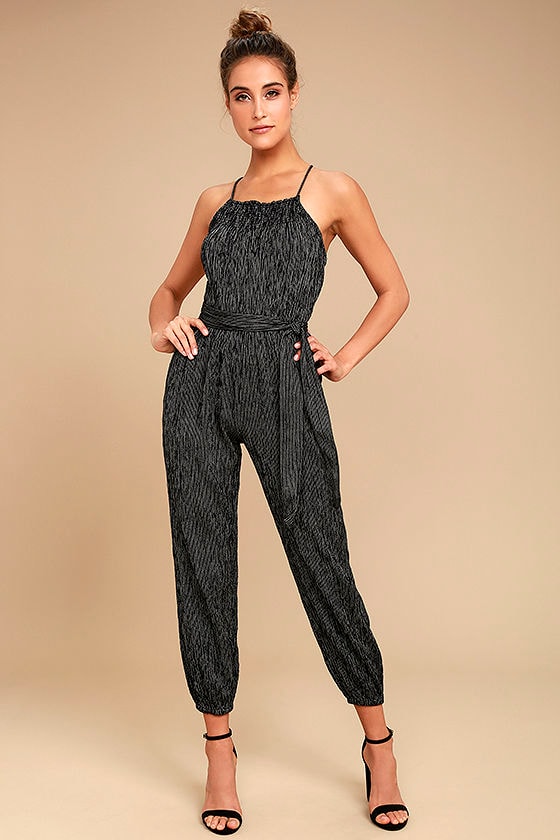 black and white striped jumpsuit with sleeves
