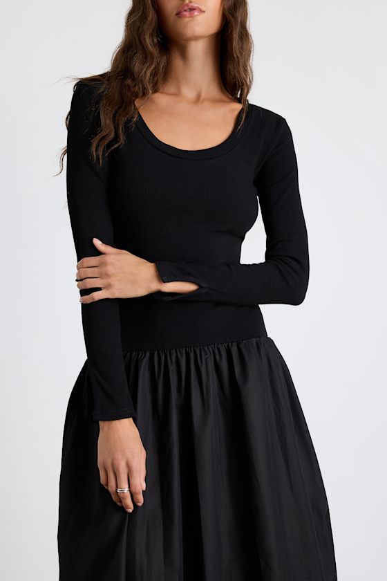 Sophisticated Chic Black Mixed Media Midi Dress 3