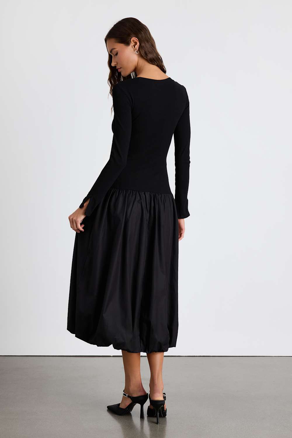 Sophisticated Chic Black Mixed Media Midi Dress