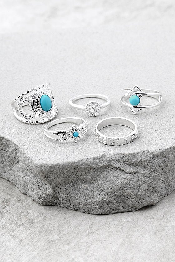 Sea of Love Blue and Silver Ring Set