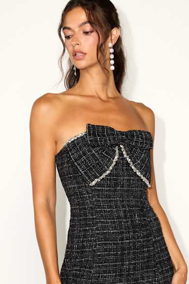 strapless cocktail dress 9071S  Sparkly Gowns With a strapless neckline and a flattering silhouette Women's Strapless Semi-Formal Cocktail &