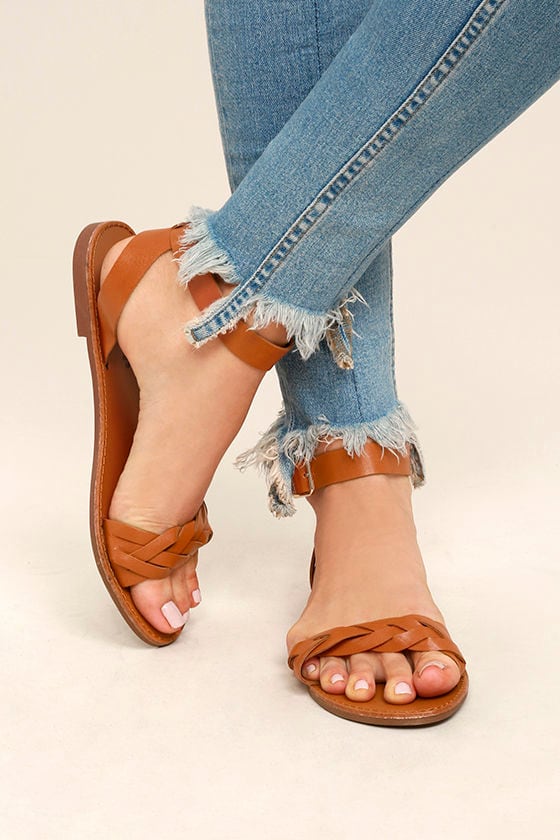Cute Tan Sandals - Braided Sandals - Ankle Strap Sandals