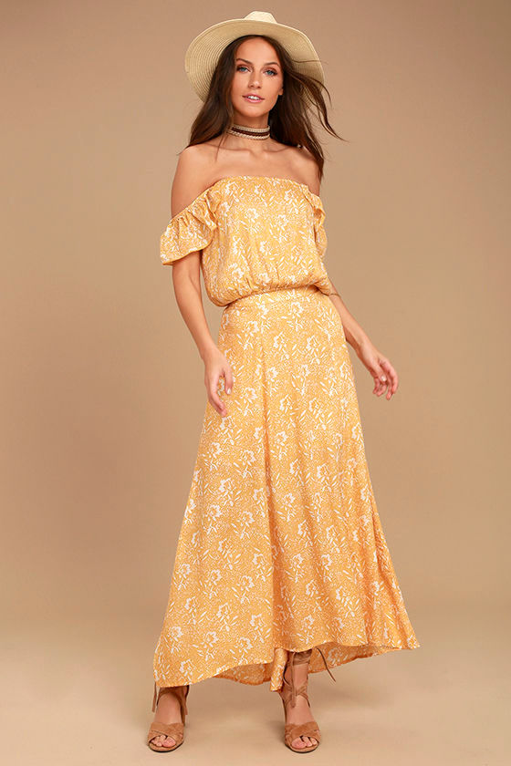 Amuse Society Shiva Yellow Floral Print Maxi Skirt 1