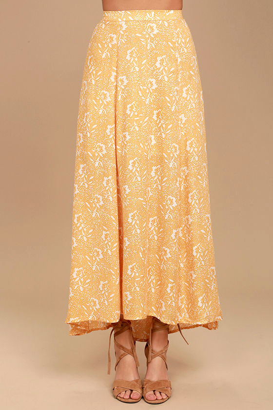 Amuse Society Shiva Yellow Floral Print Maxi Skirt 2