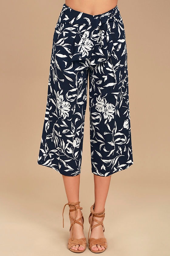 J.O.A. Maylee Navy Blue Floral Print Culottes